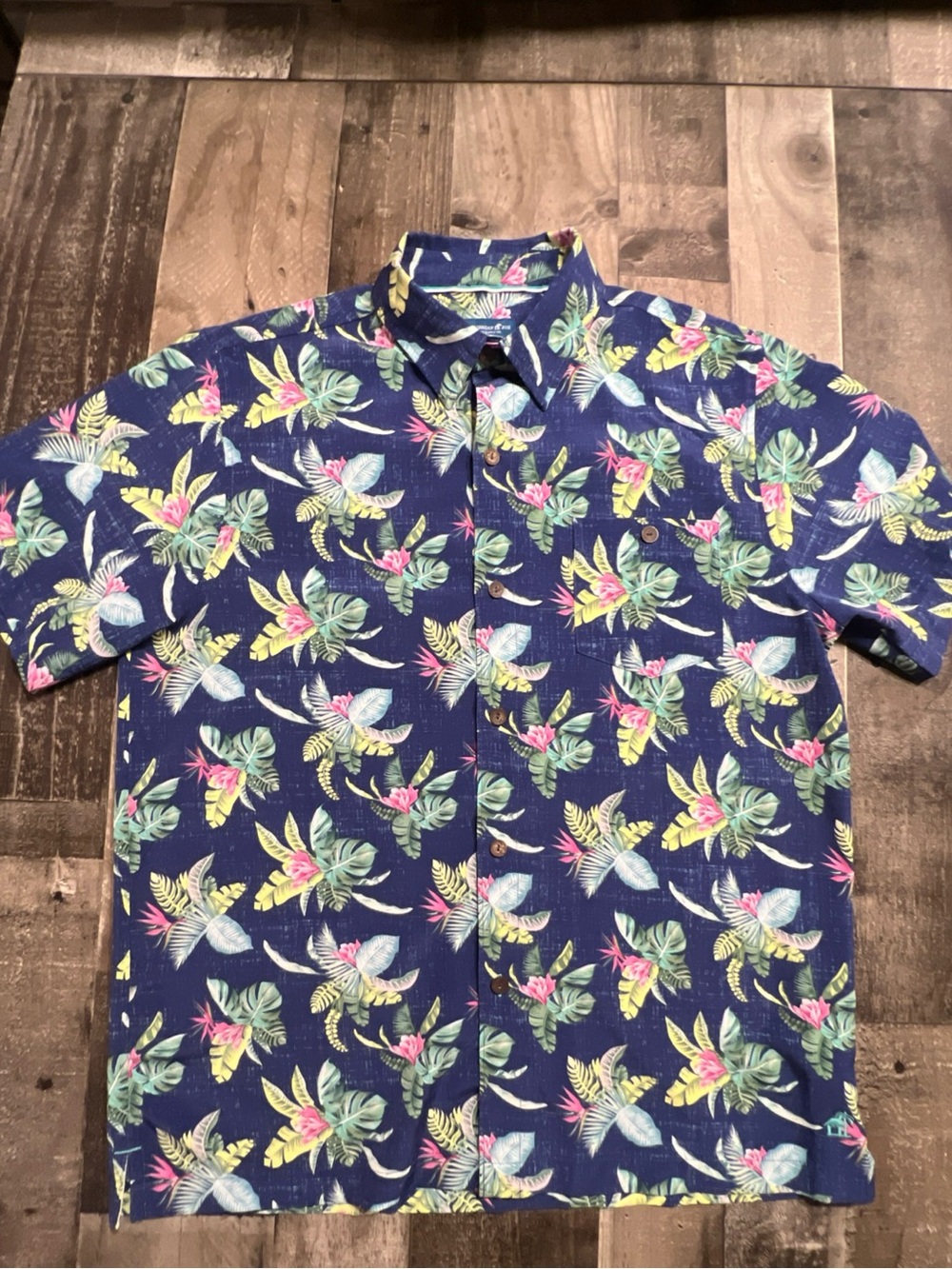 Caribbean Joe Navy Tropical Floral Button-Down Shirt